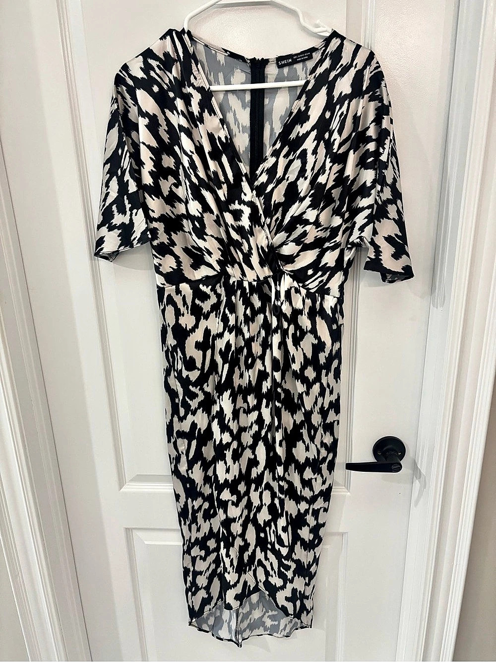 SHEIN Animal Print Midi Dress in Black & White
